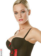 perfect breast under black and red lingerie